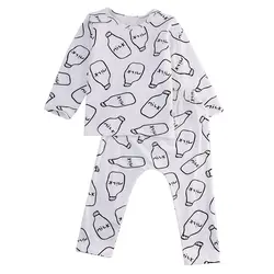 Хлопковые для маленьких мальчиков девушки молоко Полный комплект одежды из футболки и штанов комплект одежды, 0-6 месяцев