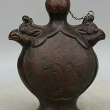 USPS в США S2578 1" Китайский дворец Медь Два Птица феникс Голова Лошади Молоко Вино Tea Pot Кувшин