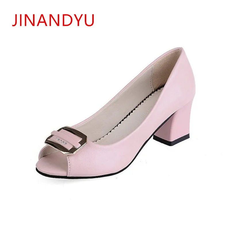 

New Women Pumps Square Buckle Peep Toe High Heels Ladies Thick Heels Party Wedding High-heeled Shoes Woman Summer 2018 Sandals