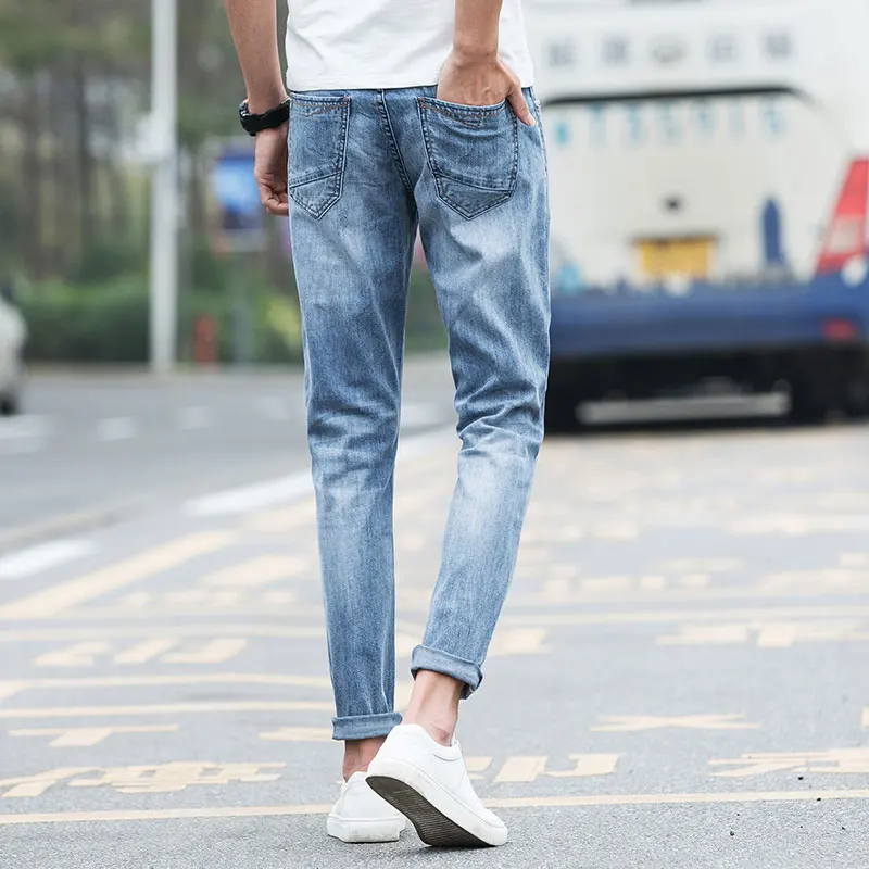 Boutique Jeans Brand Lycra Stretch Light Blue Jeans Men Slim Straight Denim  Embroidered Pants, Cotton 98% Leica 2%|jeans men slim|brand jeans menjean  brands men - AliExpress
