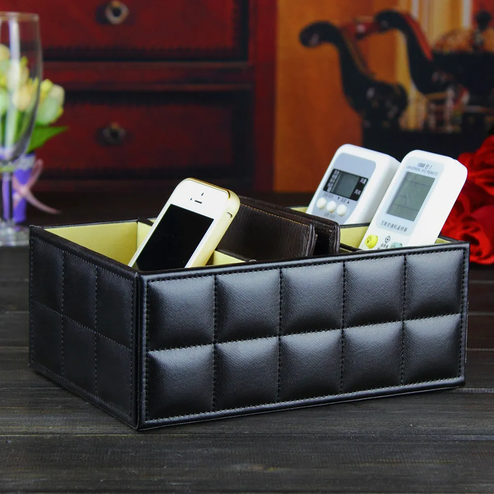 

PITEBO 4 slot leather desk remote controller home sundries storage box display presentation organizer case holder