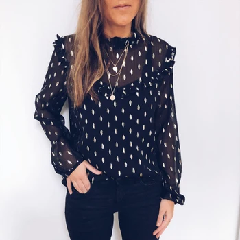 

FASHION Blouses & Shirts Women Boho Beach Summer Chiffon Blouse Elegant Polka Dot Top Ruffles Ladies Blouse