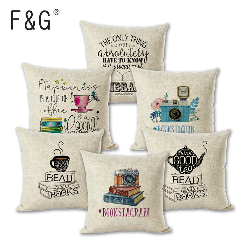 

Newest Sofa Pillow Case Nice Tea Reading Books Beautiful Life Gorgeous Words Enjoy Time Cushion Cover