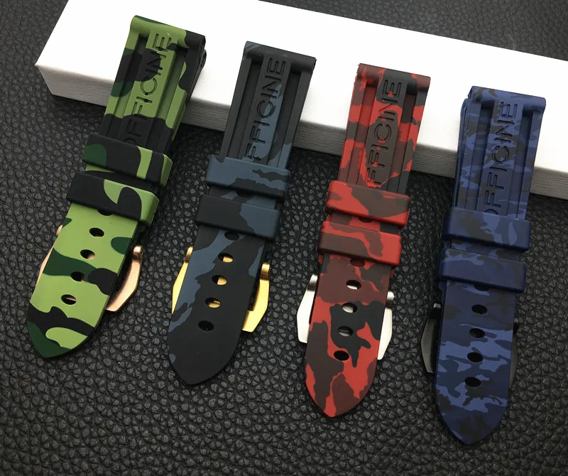 

22mm 24mm Gray Green Red Blue camo camouflage Silicone Rubber watchband For Panerai strap for PAM111/441 Watch band buckle tools