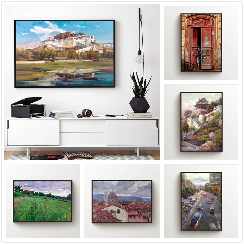 Landscape Drawing Canvas Wall Art Painting Poster Picture Print Home Decor Unframed | Дом и сад