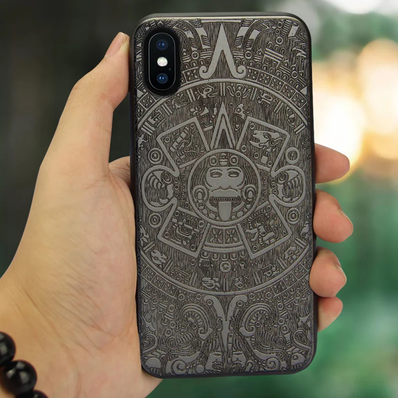 For iPhone X XS XR Case Real Wood Engraving Pattern Shock Proof Hard Back Cover for Apple Max Phone Cases |