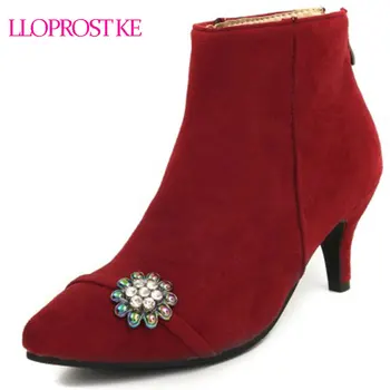 

Lloprost ke 2018 New Flock Leather Women Ankle Boots Zipper Sexy High Heels Women Shoes Autumn Winter Boots Size 33-48 D363