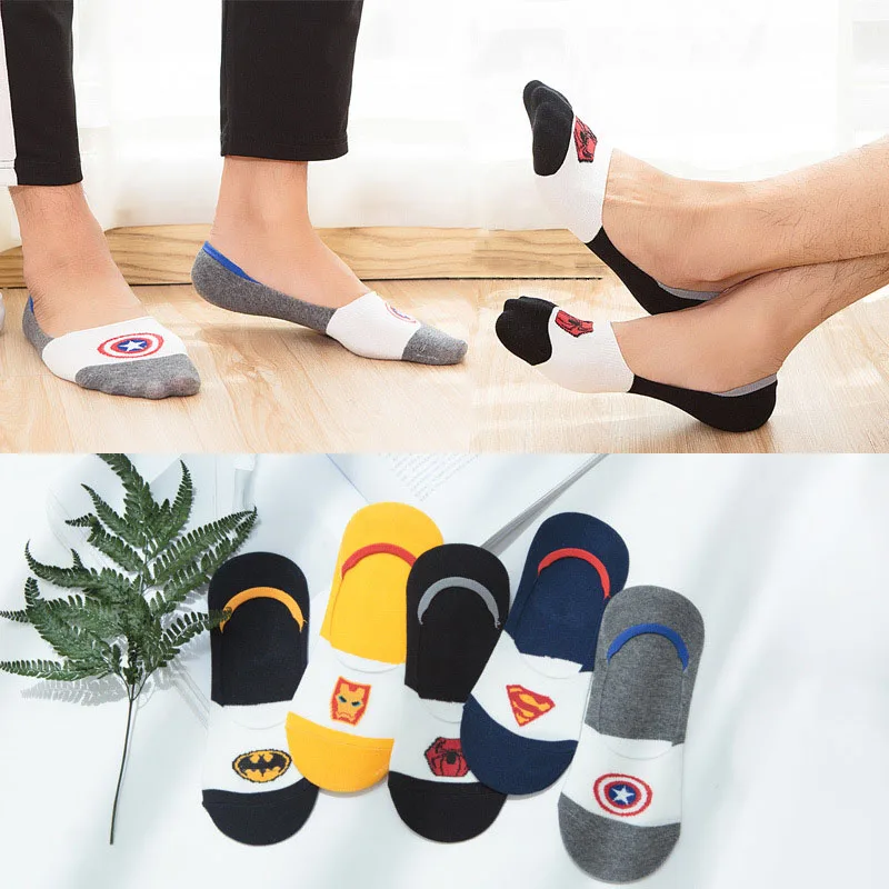 

5 Pair Summer Cartoon Cotton Batman Superman Men's Boat Socks Set Summer Breathable Casual Men's Funny Socks Cotton New