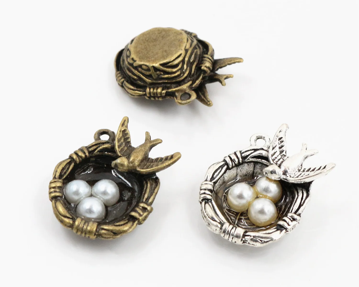 

24x19x9mm 4pcs Antique Silver and Bronze Plated Bird Nest Handmade Charms Pendant:DIY for bracelet necklace