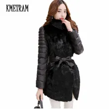 KMETRAM пальто из натурального кроличьего меха зимняя куртка женская теплая приталенная куртка средней длины парка со стоячим воротником Chaqueta Mujer HH177