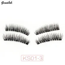 Genailish 3 Magnetic Lashes False Eyelashes Hand Made Full Strip Lashes Natural Cross Magnet Lashes With Box KS01-3