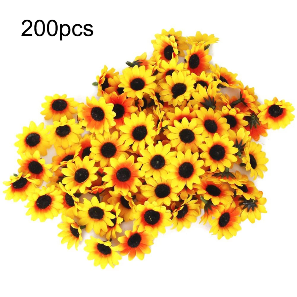

200pcs/set Lifelike Artificial Sunflower Flower Heads Silk Real Touch Fake Flowers Home Party Wedding Decorations Props
