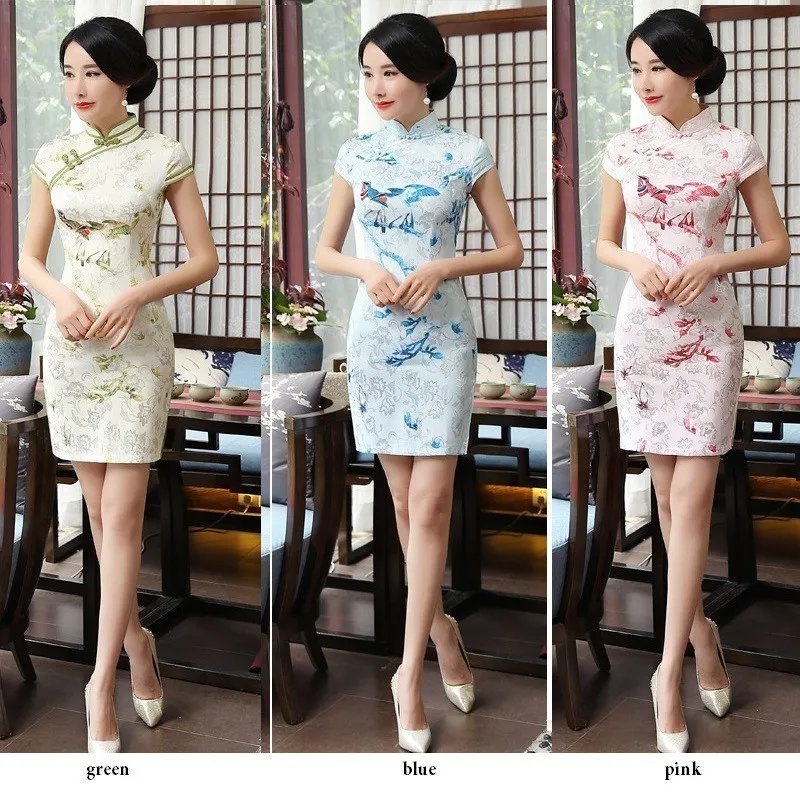 Шэн Коко розовый Qipao мини платье шаблон короткие Cheongsam с модным принтом жаккардовые хлопок питания XXL лето Китай