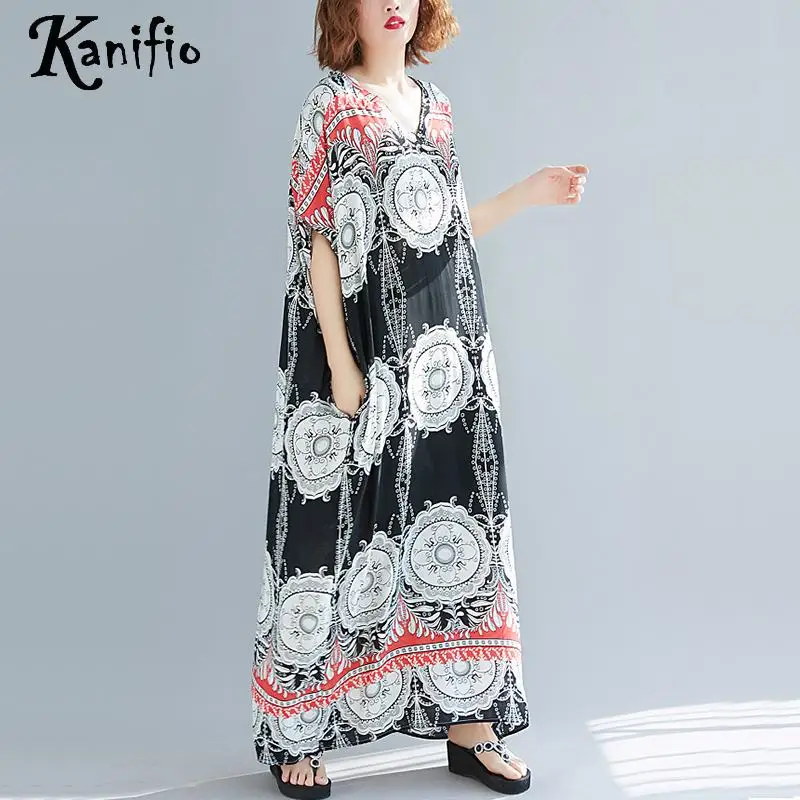 

Kanifio Brand Clothing Oversized Plus Size Women Summer Beach Dress Bohemian Lady Casual Loose Long Maxi Dresses Female Vestidio