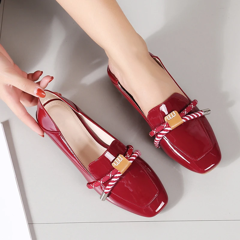 

Ngouxm Women spring autumn patent leather Loafers Woman Fashion flat shoes comfortable casual slip on Ladies square toe