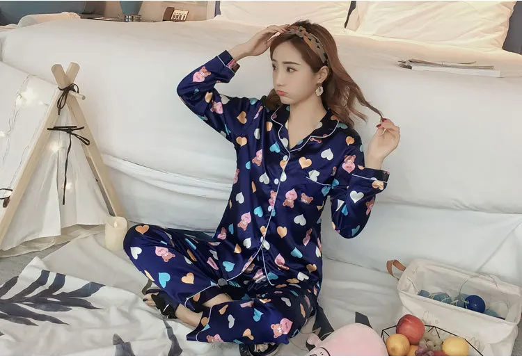 ZOOLIM гостиная сна атласные пижамы с принтом клубники Pijama Для женщин пижамы наборы шелковые пижамы Повседневное Домашняя одежда сексуальные