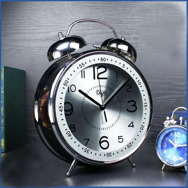 8 inch Large Jumbo 23.5cm Metal Double Twin Bell Alarm Clock Silent Non Ticking Bedside Alarm