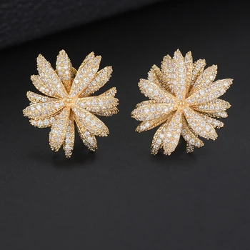 

GODKI Trendy Multicolor Firework Flower Stud Earrings For Women Wedding Cubic Zircon CZ Dubai Indian Bridal Earrings Bohemia Hot