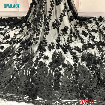 

Nigerian Beaded Lace Fabric 2019 High Quality African 3D Net Lace Fabric Wedding French Tulle Lace Material For Dress YA2064B-1