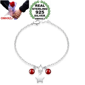 

OMHXZJ Wholesale Sweet Fashion OL Woman Girl Party Gift ABS Shell Pearl Red Agate Star 925 Sterling Silver Bracelet Bangle SZ126