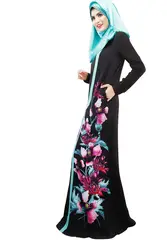 2018 весна большой Цветочный принт мусульманское длинное платье шифон исламский Для женщин Длинные свободные платья Дубай Ближний Восток