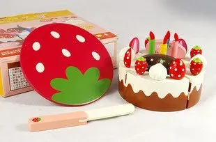 Candice guo деревянная игрушка для детей; из дерева детский игровой домик эмультивная красная клубника с днем рождения Мини торт вырезанная игра