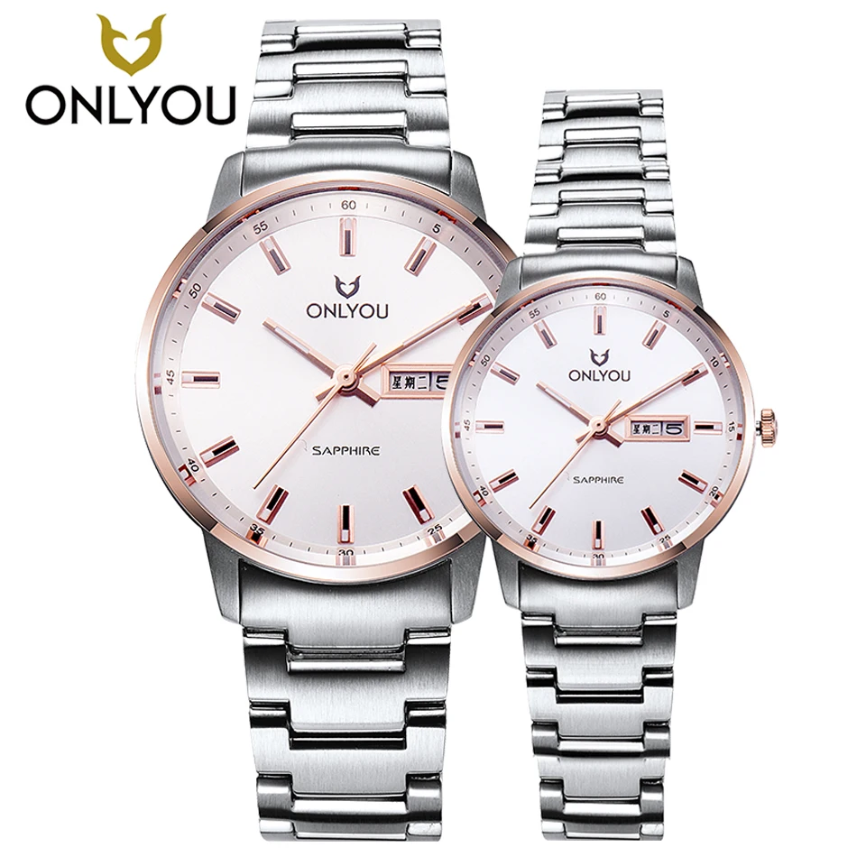 

men watches 2017 luxury brand ONLYOU Business Casual watches women full steel 50m Waterproof Quartz Lovers Wristwatch