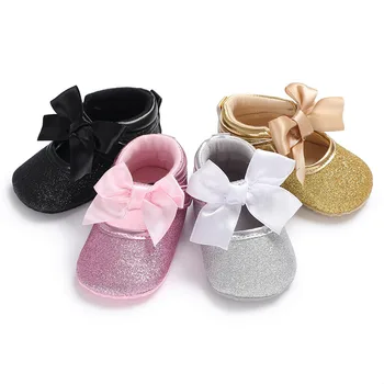 

Bowknot Custom Sparkle Bling Crystals Rhinestones Baby Girls Shoes Infant 0-1 Years Ribbon Princess Shoes First Walkers XZ002