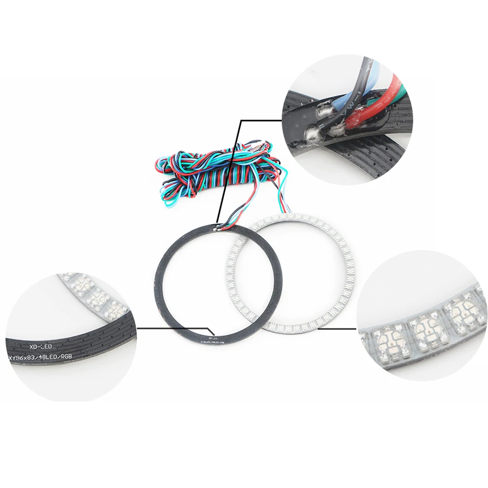 1 пара (2 шт.) ангельские глазки фары Halo кольца комплект 5050 LED многоцветный RGB 24