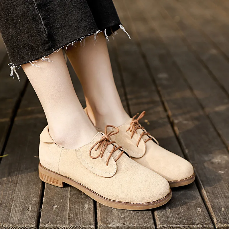 YMECHIC Womens Nubuck Leather Cow Suede Lacing Derby Oxford Shoes Brown