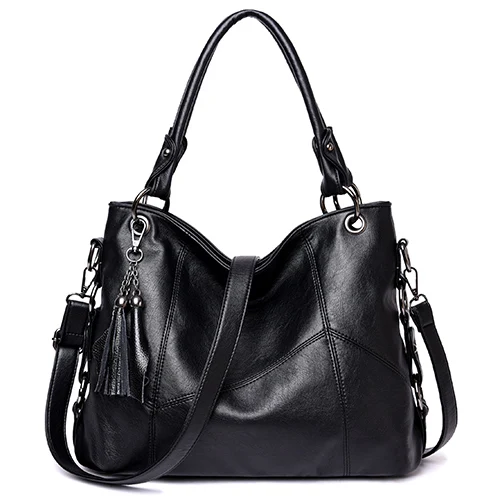Женские кожаные сумки, дизайнерская женская сумка, роскошная женская сумка-мессенджер, большая Ретро сумка-тоут, сумки через плечо, сумки с верхней ручкой 819S - Цвет: Черный