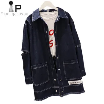 

Harajuku Long Denim Jacket Women 2020 Korean Female Plus Size Autumn Basics Coats Vintage Casual Jeans Jacket Women Windbreaker