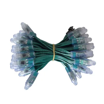 

1000X Wholesale DC5V input 12mm round shape GREEN cable DMX512 digital RGB led pixel string light IP68 express free shipping