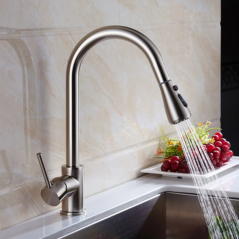  Kitchen Faucets Chrome Pull Out Kitchen Tap Single Hole Handle Swivel 360 Degree Water Mixer Tap Si - 4000324586094