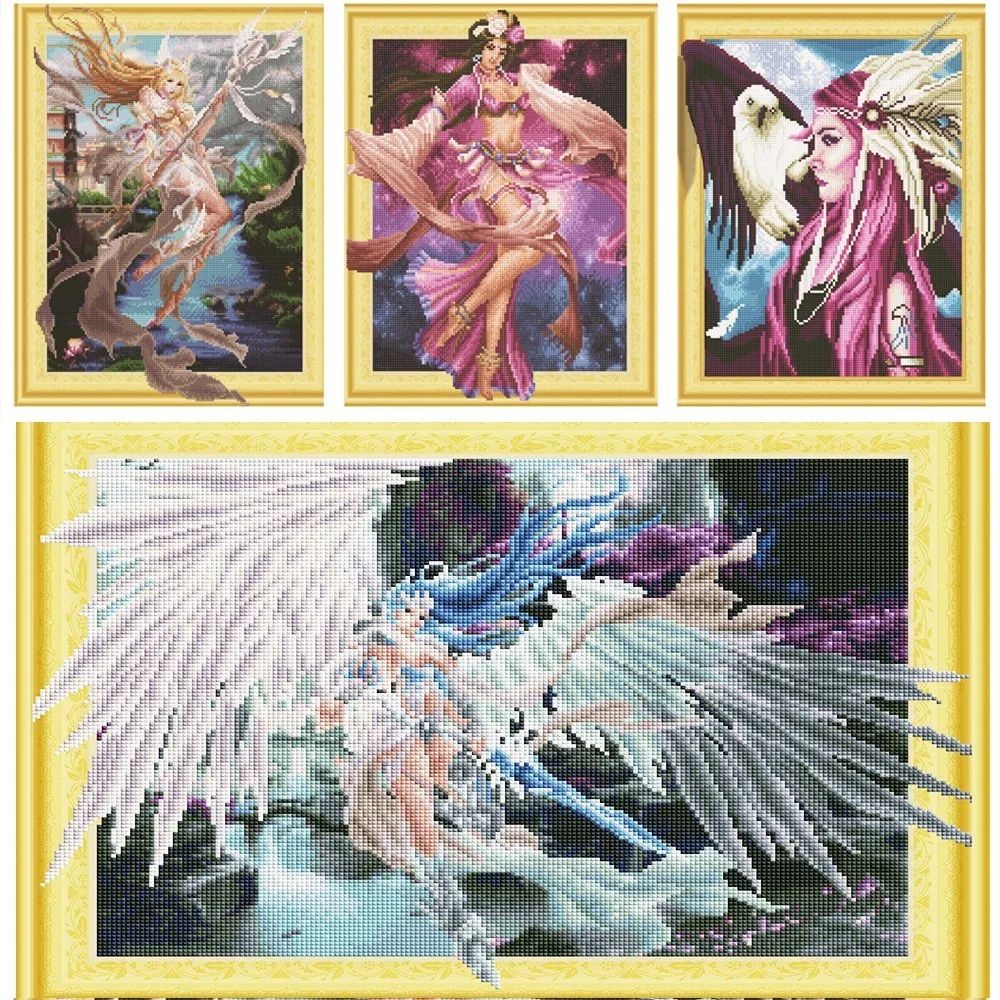 

HUACAN 5D DIY Diamond Painting Fairy Diamond Embroidery Cross Stitch Portrait Full Drill Round Picture Of Rhinestones 40x50cm