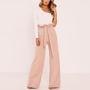 

2018 FREE PANTS Linen Trousers pants loose solid color wide leg pants straight casual women pants S-XL Solid pink white trousers