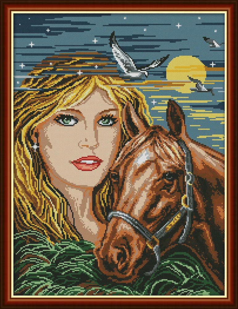 

Joy Sunday Beauty And Horse DMC Counted Chinese Cross Stitch Kits printed Cross-stitch set Embroidery Needlework