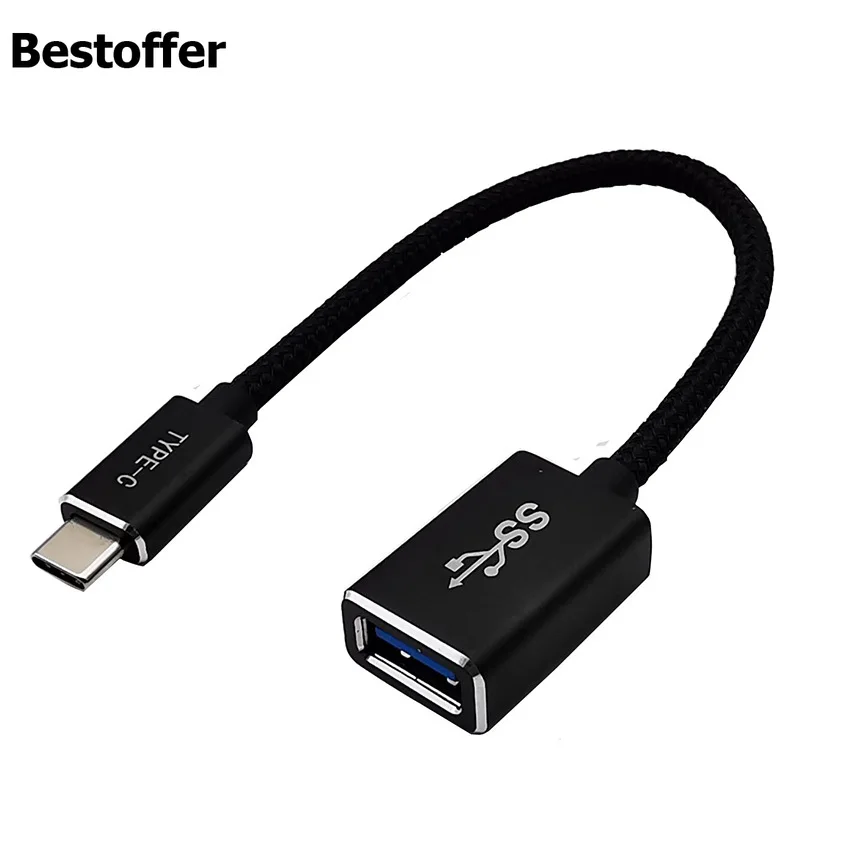 Высокое качество плетеный Мужской USB 3,1 type C к стандартному женскому USB 3,0 порт адаптер OTG 0,2 M