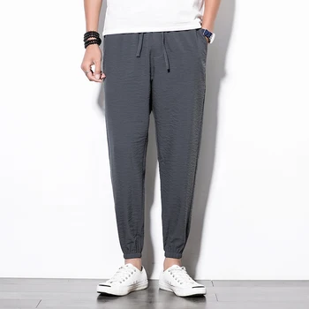

Mens Linen Cotton Pants Ankle Length Summer Thin Loose Casual Linen Trousers Man Leisure Home Comfortable Jogger pants Male