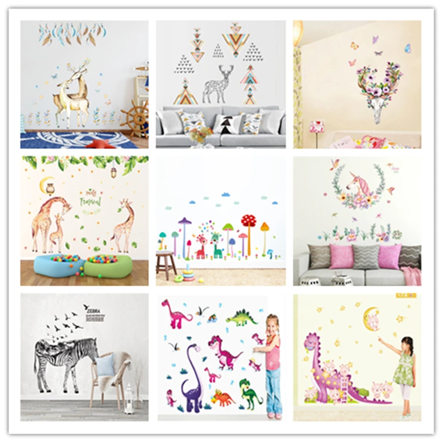 

%animal horse deer unicorn dinosaur vinyl Wall Sticker kids room living room bedroom background wall mural home Decor supplies
