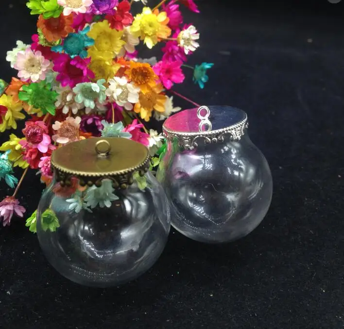 

100pcs 30*20mm wholesale glass globe orb with flower base glass vial pendant diy fashion necklace glass cover dome jars gifts