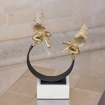 

Modern Creative Freedom Symbol Two Golden Angels On Balance Metal Statue Home Crafts Room Decor Objects Office Marble Sculpture