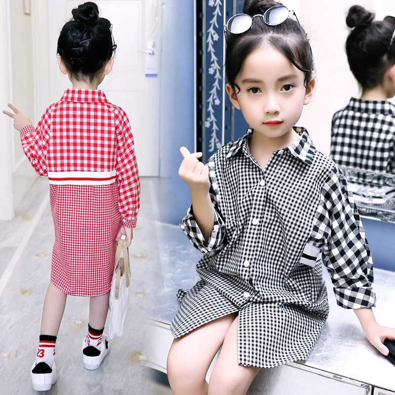 

Kids Girls Blouse Long-sleeve Shirt for Girls 2018 Spring Teenage Girls Coats and Jackets Long Top Black Red Plaid Shirt Clothes
