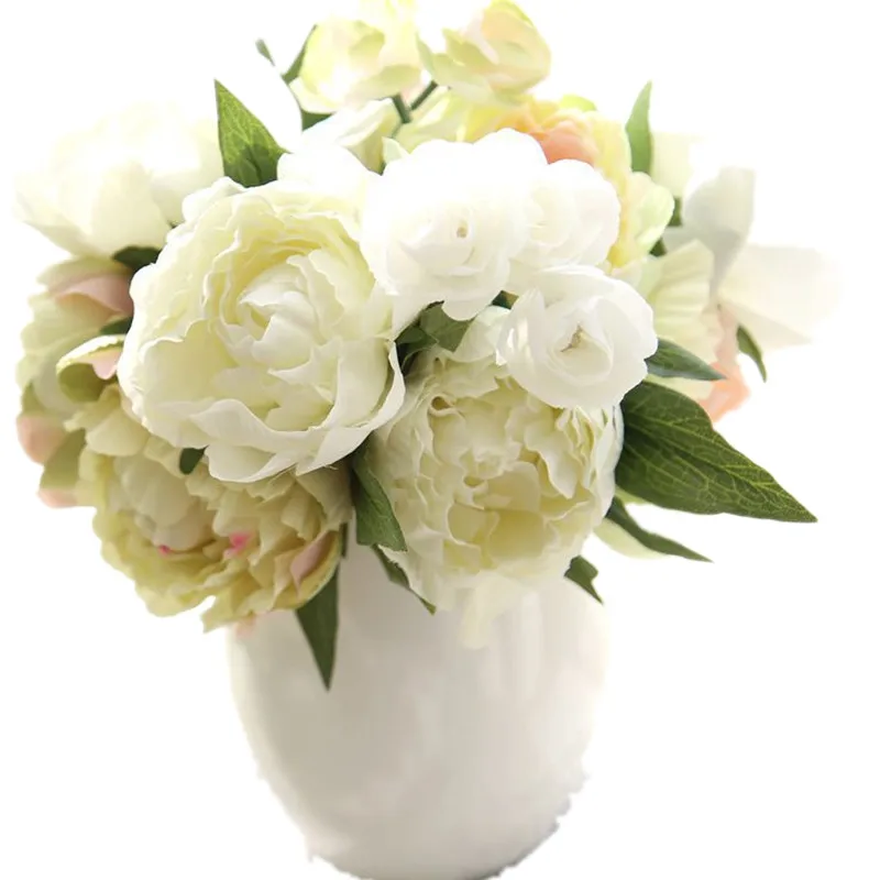 artificial peony flowers plant Leaf Home and Wedding Party plastic fake peonies decoration