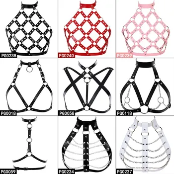 

Leather Body Harness Bra for Women Punk Goth Tops Cage Strap Adjust Plus Size Festival Rave Costume