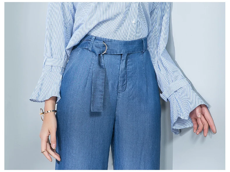Летние джинсы из тенсельной ткани для мамы среднего возраста, джинсы с высокой талией, женские широкие брюки, высококачественные джинсы для женщин, W558