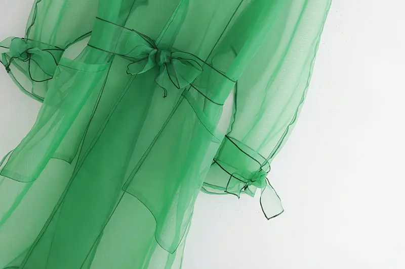 Солнцезащитная рубашка Летняя одежда Новая мода прозрачная органза Зеленое Длинное платье рубашки блузка современная женская одежда