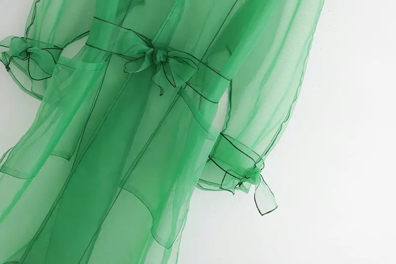  Sunscreen Shirt Clothing Summer 2019 New Fashion Transparent Organza Green Long Dress Shirts Blouse