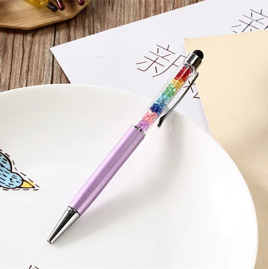 11 шт. Kawaii Хрустальная ручка Алмазные шариковые ручки Канцелярские Шариковые Ручки стилус 11 цветов маслянистый черный/синий заправка 0,7 - Цвет: Purple