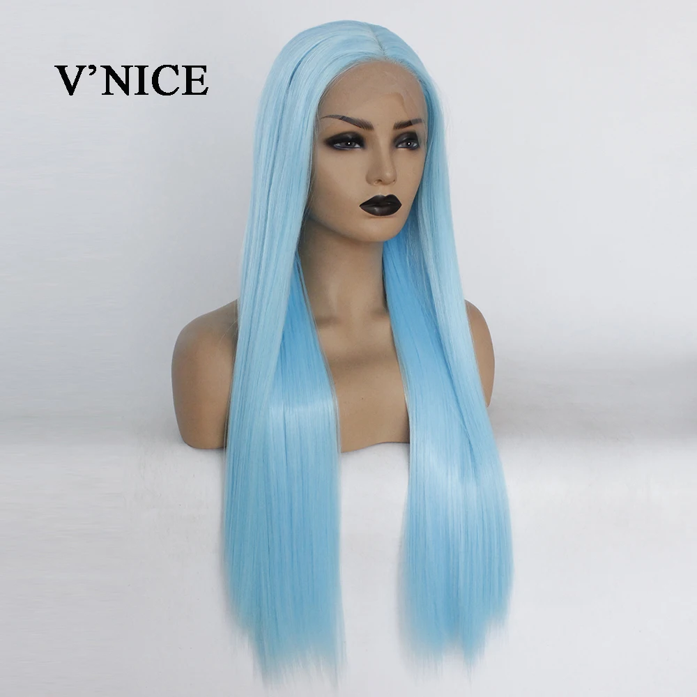 

V'NICE Middle Part Light Blue Synthetic Lace Front Wig 20-26 inch Straight Cosplay Women's Wig Heat Resistant Fiber Frontal Hair